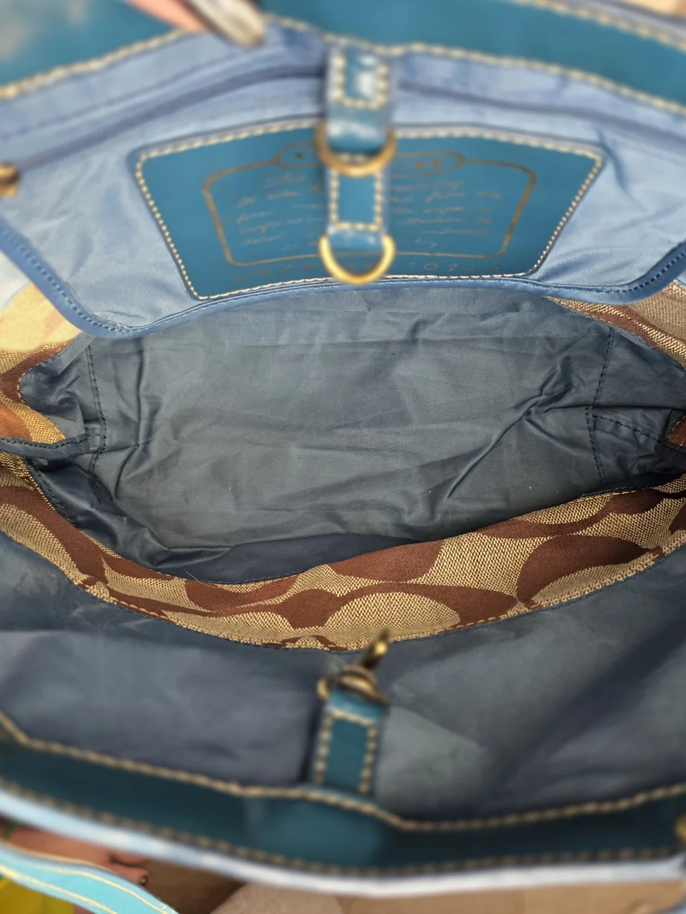 Vintage Coach Signature Tote Bag Blue Brown Y2K 10124
